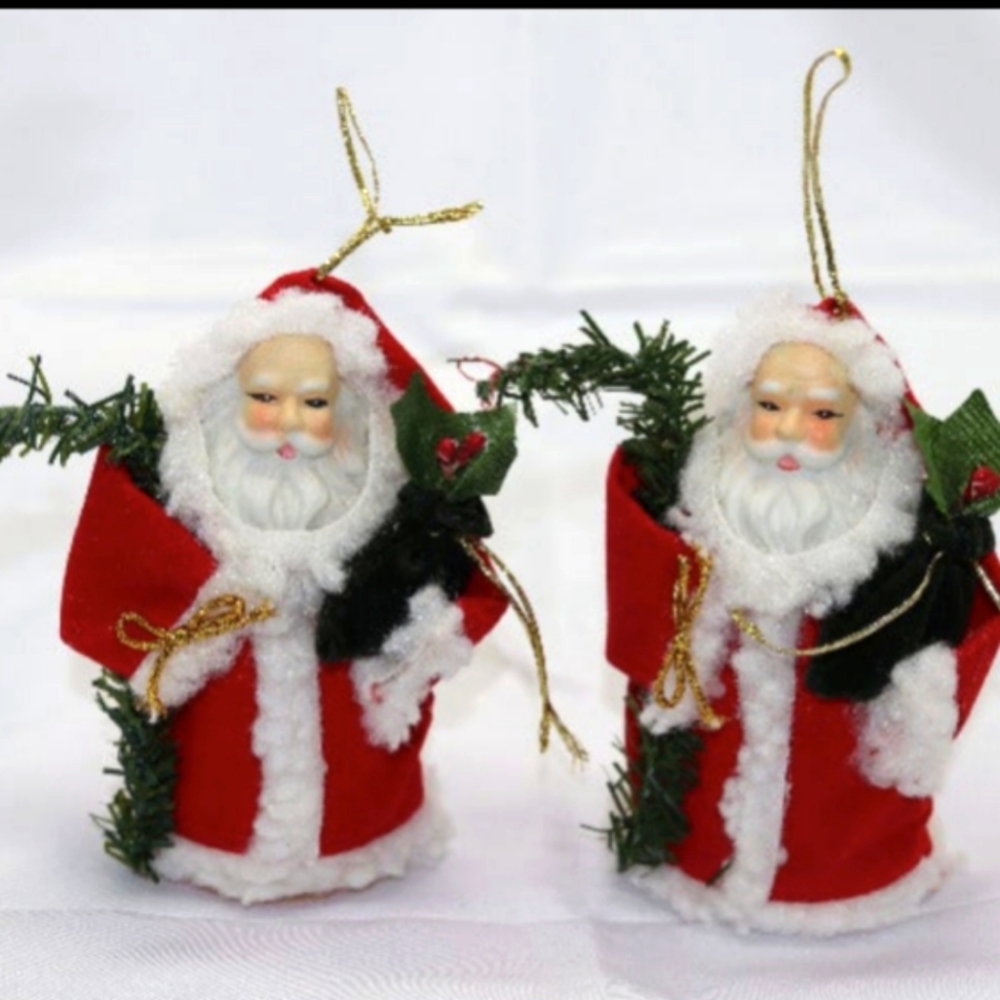 Vintage 60’s / 70’s Santa Claus 5" Mini Tree Topper Felt Suit Plastic He…